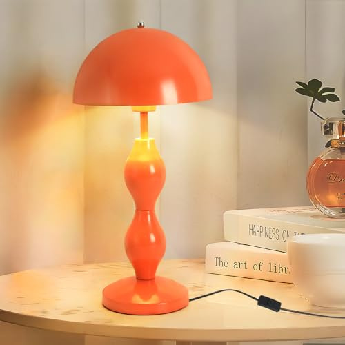 YLTLINK Orange Mushroom Lamp,50CM Tall Flowerpot Mushroom Light,Bedside Lamp Table Lamps for Bedroom,Living Room,Office,Study,Kids Room,Iron Material, Button Switch,Need E26 E27 Bulb(Not Included)