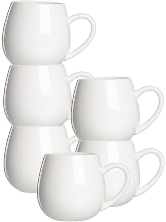 Ritzenhoff & Breker Bari Kaffeebecher 6er Set – 450 ml – Bauchige Henkelbecher mit dickem Tassenrand – Bistrogeschirr aus Porzellan, Spülmaschinen- & Mikrowellenfest – Weiß