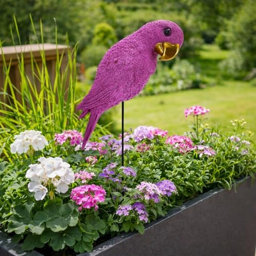 Online Fuchs Gartenstecker Papagei für draußen – Gartenfiguren, Moderne Deko für Garten, Balkon & Terrasse - 43 cm groß – Beetstecker, wetterfest (Mauve)