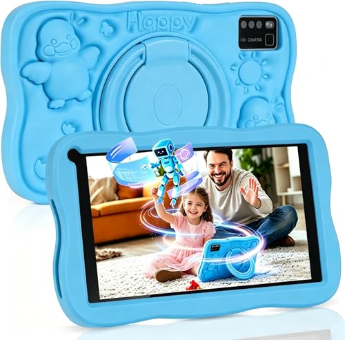Tablet Bambini 7 Pollici con Controllo Parentale, Android 13 Tablette, 8 GB RAM 64GB ROM (256 GB Estensione),Software educativo preinstallato,Bluetooth, WiFi,Tablet per Bambini con Custodia(Blu)