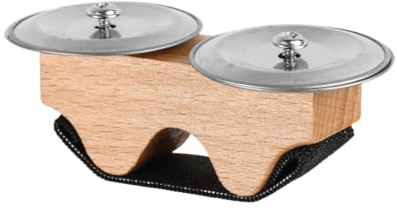 Oshhni Fingerbecken mit Holzhalterung, kompaktes Aluminium-Schellen, 80 x 40 x 40 mm, robuste Hartholzbasis, klarer und Klang, flexibles Band