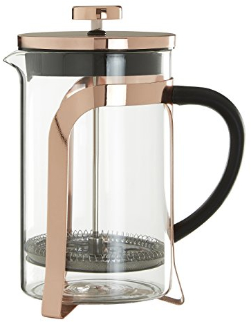 Premier Housewares Cafetiere Coffee Maker Clear Glass French Press Coffee Maker Rose Gold Frame Stainless Steel Coffee Caffettiera 19 x 17 x 11 Cm