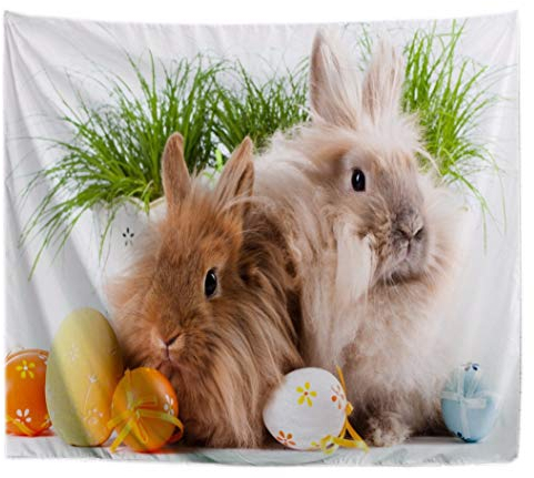 A.Monamour Wanddekor Wandteppiche Ostereier Mit Bändern Niedlichen Hasen Kaninchen Ostern Urlaub Stoff Wandbehang Tapisserie Bettdecke Vorhänge Für Kinder Schlafzimmer Urlaub Dekorationen 180X230 cm