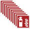 11 x Feuerlöscher Aufkleber (10x10 cm) - Selbstklebend - Alternative zum Feuerlöscher Schild - Brandschutzzeichen nach ISO - UV-Schutz für Innen und Außen - Geschlitzte Rückseite