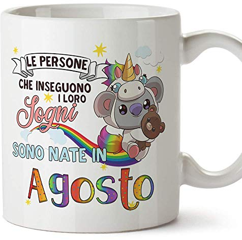 MUGFFINS Tazza Koala Compleanno agosto - Idee Regali Originali et Divertenti per Uomo e Donna - per lui/per lei - per i bambini. Ceramica 350 mL