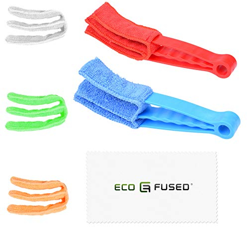 Eco-Fused Fensterjalousien Reiniger - Enthält 2 Klemmen und 5 abnehmbare Hülsen - Tolles Werkzeug für Jalousien, Rollläden, Rollos, Lüftungsschlitze für Klimaanlagen usw. - Waschbar wiederverwendbar