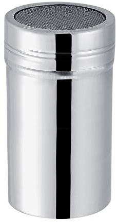 Puderzuckerstreuer, Edelstahl-Pulverstreuer mit Deckel, Pulverdosen mit Feinmaschigem Netz für Kaffee, Cappuccino, Latte, Küche Backen, Kochen, Einweihungsgeschenk (L)