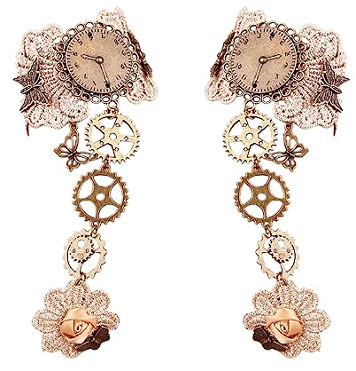 Daimay Gothic Handstulpe mit Brosche Victorian Steampunk Handgelenk Cuff Gear Armband für Hochzeit Braut Halloween Fasching Accessoires - 1 Paar – Ausrüstung Stil Hellbraun