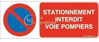 AUA SIGNALETIQUE - Panneau Stationnement Interdit, Voie Pompiers - 320x120 mm, Aluminium Dibond 3mm