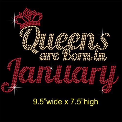 TShirt Showroom Queens are Born in January Birthday Hotfix Rhinestone Diamante Iron on Transfer Motif Applique