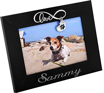 Brillibrum Design Bilderrahmen Haustier Andenken mit Gravur Fotoformat 10x15cm Herz Anhänger Fotorahmen personalisiert Pfotenabdrücke Trauerrahmen Haustier