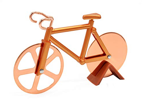 KANKOO Pizza cutter Pizza cutters Pizza knife bicycle pizza cutter Pizza wheel Non-slip pizza cutter Cycle pizza cutter bike shaped pizza cutter rose gold
