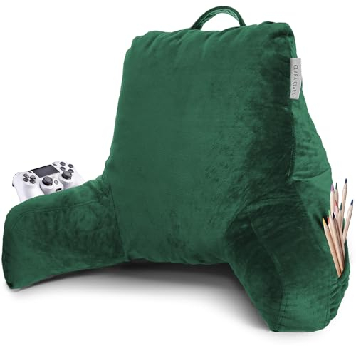 Clara Clark Lesekissen, Standard-Rückenkissen zum Sitzen im Bett, Memory Foam Rückenstützkissen, Lesekissen zum Sitzen im Bett, Dunkelgrünes Sit-Up-Kissen für Bett, Armkissen mit Taschen
