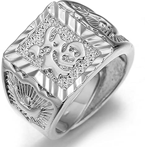 Halukakah ● Gold Segne Alle ● Männlich Platin Weißgold Überzogen Kanji Ring Glück Größe Verstellbar mit KOSTENLOSER Geschenkpackung