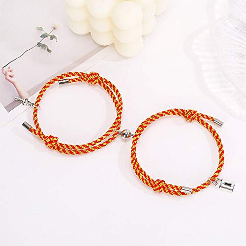 Braided Friendship Bracelets,Handmade Friendship Bracelet 2Pcs Couple Round Beads Magnetic Love Key Lock Charm Nautical Rope Fashion Jewelry Bff Bracelets Adjustable Lucky Ankle Bracelet For Women M