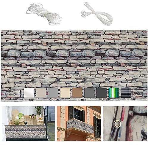 MEEYI paravent Retractable 90x600cm écran de Balcon Brise Vue pour Balcon Brise Vue Balcon Opaque Cordons Brise Vent Balcon résistant aux déchirures pour Jardin avec Attaches de câble-Grain de Pierre