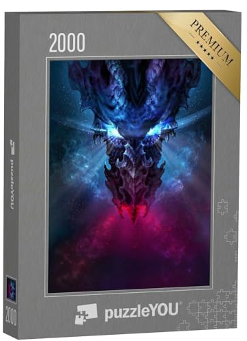 puzzleYOU: Puzzle 2000 Teile „Fantasy: Feuerdrache mit blau leuchtenden Augen“ – aus der Puzzle-Kollektion Drache, Fantasy, Tiere aus Fantasy & Urzeit