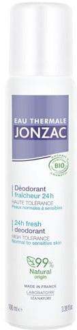Eau Thermale Jonzac - Déodorant fraîcheur 24h haute tolérance - Déodorants Haute Tolérance - Tous types de peaux, même sensibles - Certifié Bio Cosmos Organic - Flacon roll-on de 100 ml