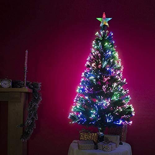 2ft Green Multi Coloured Fibre Optic Christmas Tree Xmas Home Decoration With White Star & Base Pot
