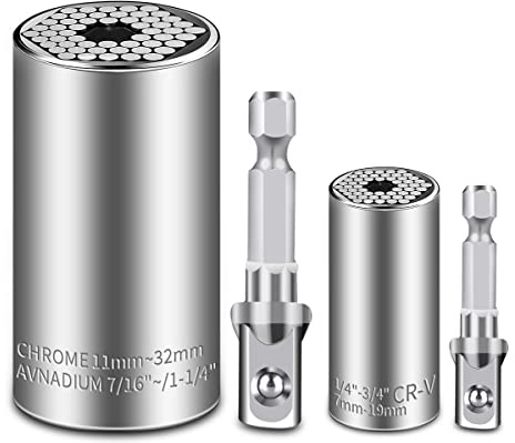 Universal-Stecknuss (11–32 mm, 7–19 mm) Super-Stecknuss zum Abschrauben von Bolzen-Werkzeugen, Bohrmaschinen-Adapter-Buchse, multifunktionales Steckschlüssel-Set, Freunde, Geschenke 2-teiliges Set