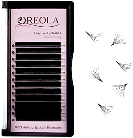 Oreola Selbstauffächernde Wimpern 3D-6D Automatisch blühende einfache Fächerwimpern, 0,07 D Curl 8-15 mm 12 Reihen 1 Sekunde Schnelles Fächervolumen Wimpernverlängerungen, Seidenwimpernverlängerungen