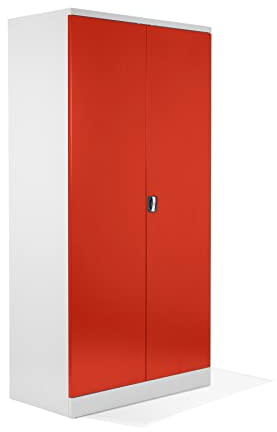 Schrank & Stuhl XXL Werkzeugschrank – Werkstattschrank/Stahlschrank mit 4 höhenverstellbaren, vollverzinkten Fachböden, 195x92x60, Weiß/Rot