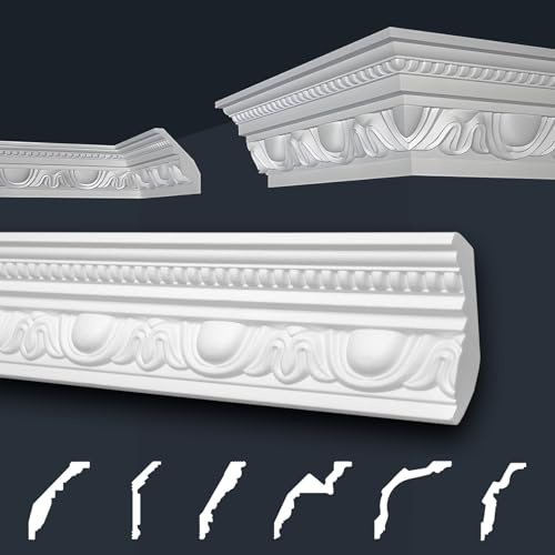 Marbet Deckenleisten weiß Sparpaket aus Styropor EPS - Stuckleisten gemustert, im traditionellen Design - (2 Meter B-24) Stuckprofil Zierprofil Eckprofil
