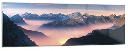 Bilder auf Glas 160x50cm Wandbild Glasdruck Landschaften Natur - 5004 | Gebirge Wolken Nebel Panorama Groß XXL Modern Dekoration Wohnzimmer Schlafzimmer Küche Wanddeko Kunstdruck Art ARTTOR