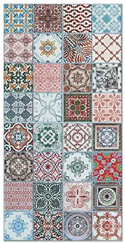 Panorama Tapis Vinyle - Modèle Carreaux Ciments Nijar Multicolore 80x200 cm - Différentes Tailles - Deco Maison, Cuisine, Chambre et Exterieur