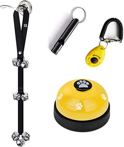 Kelivi Hundeglocke für Welpentöpfchentraining, 4 Pack Hundeglocken Toilettentraining, Einstellbare Länge Hund Türklingel mit Hundetraining Clicker & Hundepfeife Hundetrainingsklingel Welpen- und