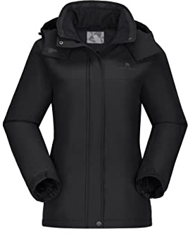 CAMEL CROWN Chaqueta de esquí impermeable para mujer, abrigo cálido de invierno, rompevientos de montaña, con capucha, chaquetas de snowboard, Negro, X-Large
