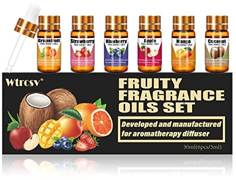 Fruchtiges Duftöl - Ätherische Öle Set für diffuser– 5 ml x 6 Fruchtaromen der vier Jahreszeiten – Kokosnuss, Heidelbeere, Grapefruit, Apfel, Erdbeere, Mango – für alle Arten von Aromadiffusoren