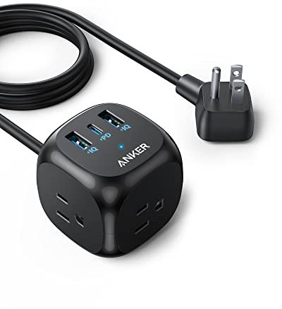Anker Multiprise USB C 20 W, multiprise 321 avec 3 prises et charge USB C pour iPhone 14/13, rallonge de 1,5 m, pour dortoir, bureau à domicile, voyage en bateau de croisière, certifié TUV (noir)