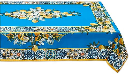 YiHomer Mediterrane Fliesen-Tischplatte für Frühlings- und Sommerdekorationen, Picknicks und Dinner-Partys – drinnen und draußen, flecken- und wasserabweisend, Tischdecke, rechteckig, 152 x 213 cm