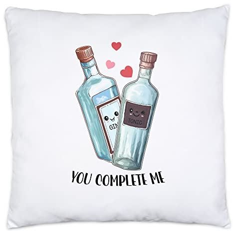 Hey!Print You Complete Me Kissen inkl Füllung Gin Tonic Valentinstag Freundin Freund Süß Geschenkidee Paar Liebe