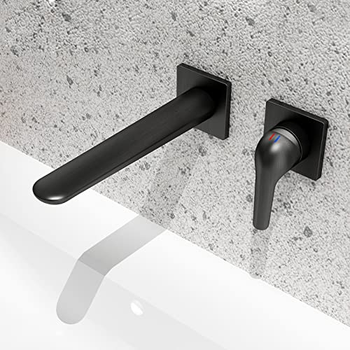 XHALERY Badarmaturen, an der Wand montierter Bad-Waschbecken-Wasserhahn, Einhand-Badezimmer-Wasserhahn, geteilter Wand-Wasserhahn mit massivem Messinggriff, Waschbecken-Mischbatterie aus M