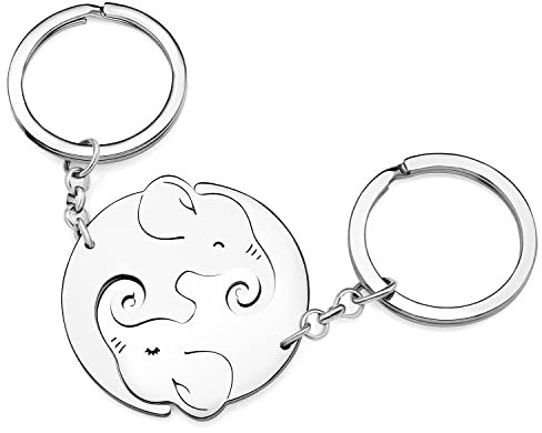 RAIDIN Valentinstag Geschenke für ihn ihr süße afrikanischer Elefant 2pcs Paar Schlüsselanhänger Schlüsselring für Freund Freundin (Silber-145 Elefant)