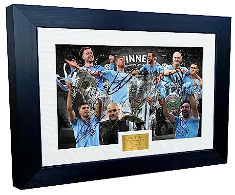 12x8 A4 Manchester City Treble 2022/23 Champions League Premier League FA Cup Grealish DeBruyne Rodri Gundogan Haaland Autographed Signed Photo Photograph Picture Frame Football Soccer Poster Gift