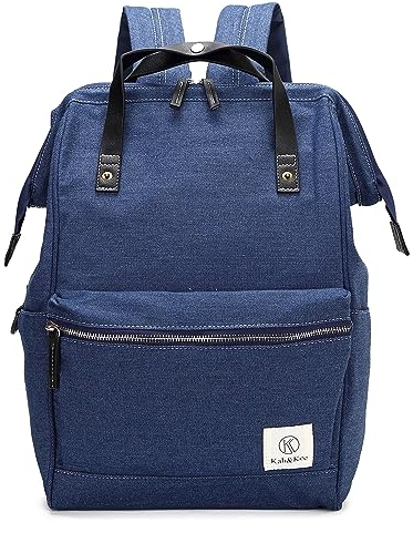 Kah&Kee Eleganter wasserdichter Damen Rucksack mit Laptopfach - Diebstahlsicheres Design - Wickeltasche - Anti-Diebstahl Reisetasche - Lässiger Schulranzen(Denim Marine, Groß)
