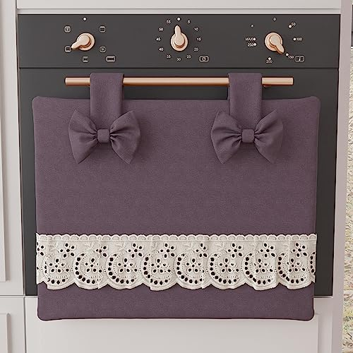 PETTI Artigiani Italiani - Copriforno, Copriforno Elegante, Copriforno Shabby Chic in Tinta Unita con Balza in Pizzo Sangallo e Fiocchi, Copriforno in Cotone, Copriforno 50x42cm Malva