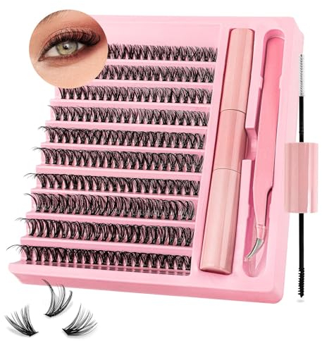 Kit Extension Cils avec Lash Bond and Seal Faux Cils Individuel 200 Grappe Faux Cils Naturel avec Colle et Applicateur de cils D Curl Volume Cluster Lashes 8-16mm (40D KIT)