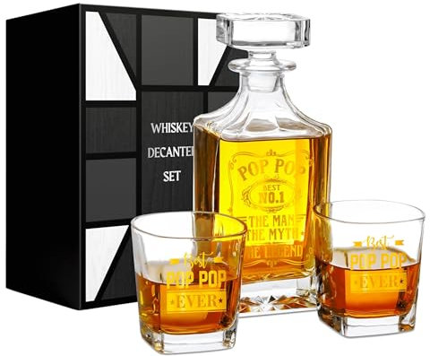 Onebttl 25oz/750ml Luxury Black Whiskey Decanter Set with Stopper and 2 Glasses for Christmas, Father's Day