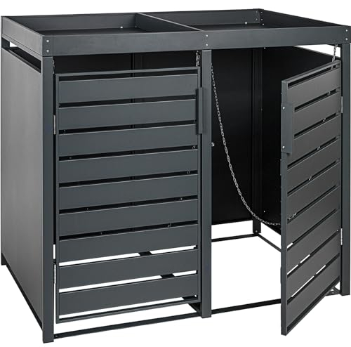 STILISTA Mülltonnenverkleidung aus Metall mit Pflanzdach, je 240 Liter, Anthrazit, 2-türig