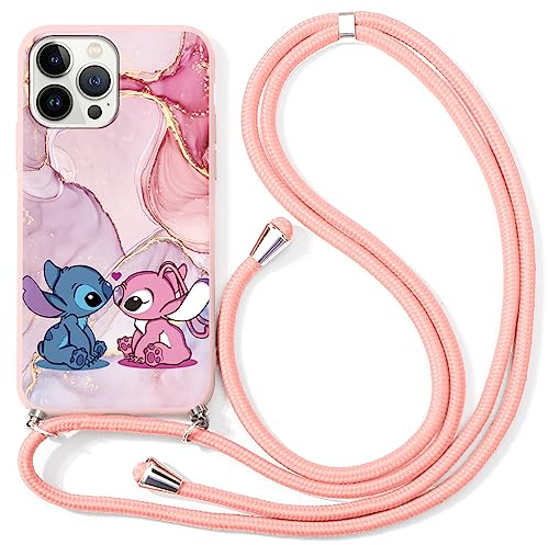 nurkorki Handykette Handyhülle für iPhone 12/12 Pro - 6,1 Hülle mit Band, Schön Stitch Necklace Hülle mit Kordel zum Umhängen Silikon Weich TPU Schutzhülle für iPhone 12 Pro, Cute9