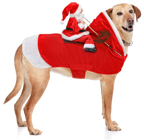 RANYPET Hund Santa Claus Reiten Weihnachtskostüm, Premium Haustier Weihnachten Outfit für Kleine Große Hunde Katzen Weihnachtsfeier Anzieh Kleidung 3XL