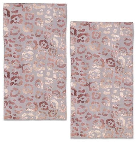 BIGXIUKA Rose Gold Leopard Hand Towels for Bathroom, Lipstick Kiss Bath Towel Set of 2 Soft Kitchen Tea Dish Towels Decorative Fingertip Towels for Guest Gym Spa 14x28