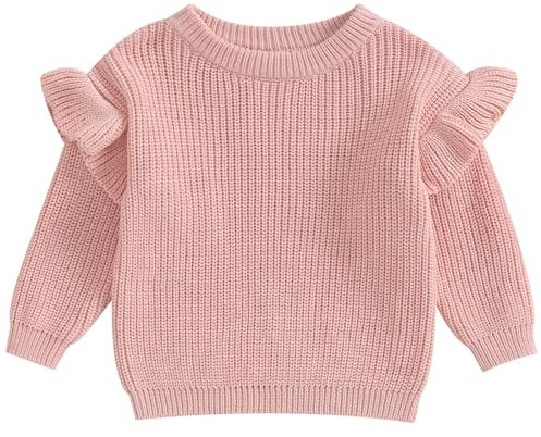 ZZLBUF Neonato Della Ragazza Del Ragazzo Maglione A Maglia Volant Manica Lunga Tinta Unita Maglione Del, A4# Rosa antico, 3-6 Mesi