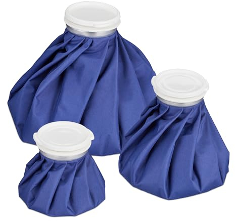 Relaxdays Eisbeutel zum Kühlen, 3 Kühlpads, Warm-& Kaltanwendung, auslaufsicher, wiederverwendbar, elastisch, blau
