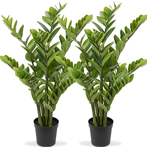 2er-Set Kunstpflanzen Groß Kunstpflanze Zamioculcas 100cm, Kunstpflanzen Kroß im Topf Dekoration für Tischdekoration, Büro, Badezimmer, Schlafzimmer, Wohnzimmer, Dekoration, Einweihungsgeschenk