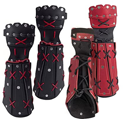 Mittelalterlicher Armschutz, Steampunk-Retro-Samurai-Ritter-Leder-Armmanschette mit Mehreren Nieten, Outdoor-Armband für schwere Rüstungen für LARP-Cosplay, Rot